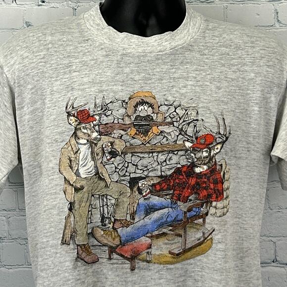 Jerzees Other - Vintage 90s Deer Hunter Funny T Shirt Hunting Cabin Made In USA Gray M Medium